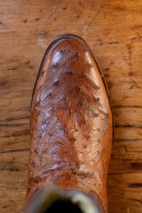 Cognac Ostrich French Toe Boot on a Leather Sole