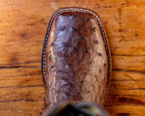 Tobacco Full Quill Ostrich Boot on a Rom Sole