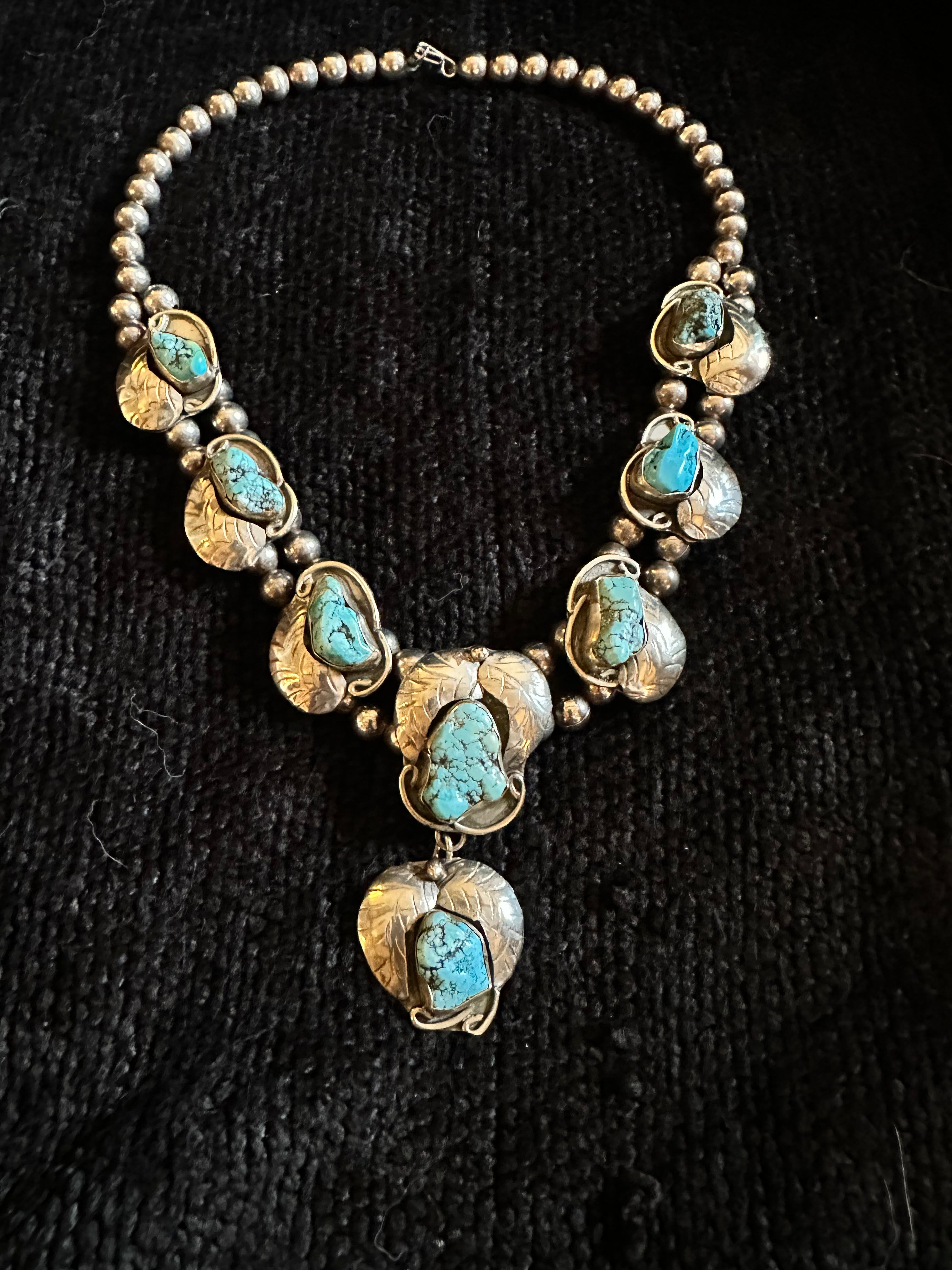 Antique Silver Necklace with Turquoise Stones